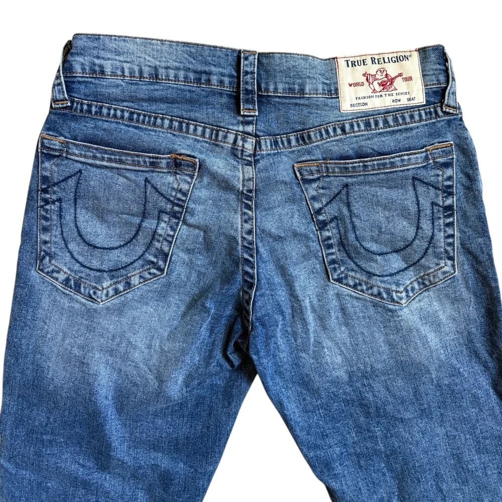 True Religion Geno Mens 34x32 Relaxed Slim Biker Jeans Medium Wash Blue
